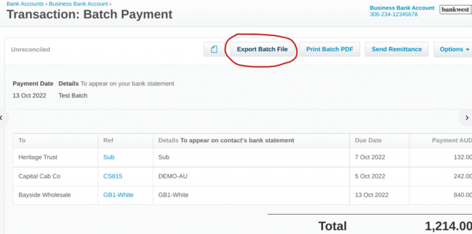 Export Batch Payment Xero