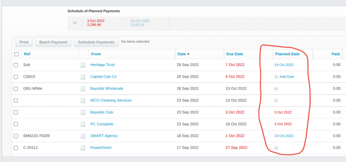 Xero Planned Dates