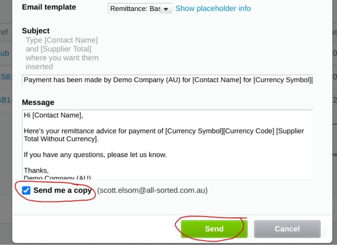 Xero Remittance email